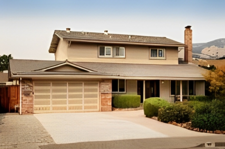 Two-story suburban house with garage.